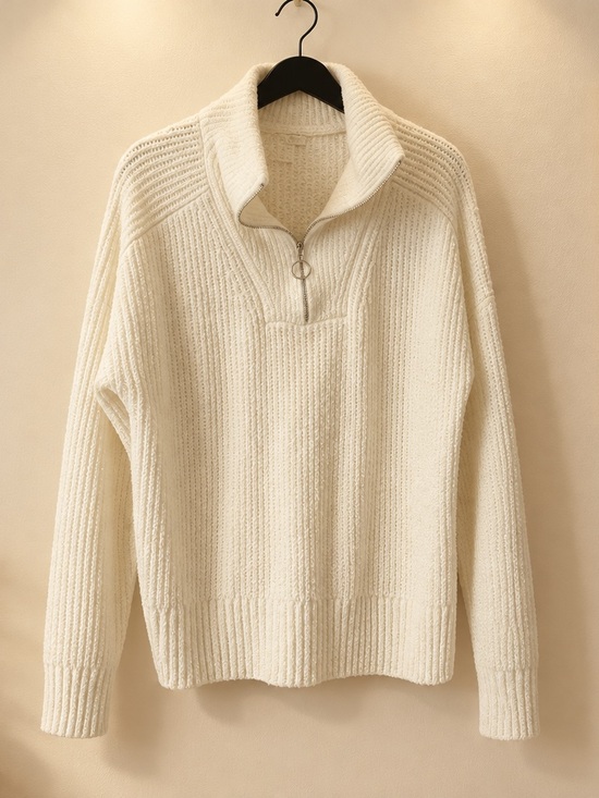 Christian Siriano Tops - Christian Siriano Cream Ribbed Half-Zip Turtleneck Sweater